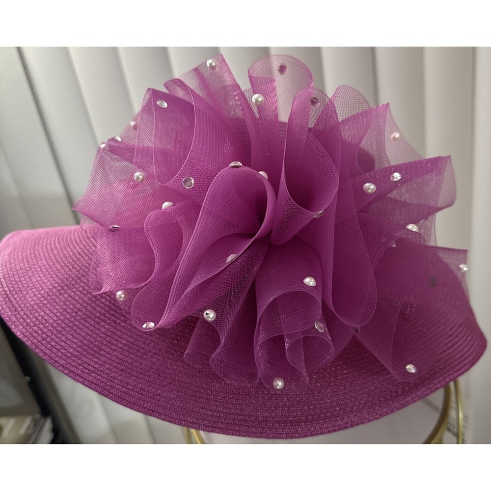 Lilly & Taylor  Church Derby Wedding vibrant Fushia Pearl  Wide Brim Hat